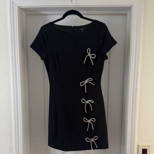 Lulu's Black Mini Dress with White Bow Details